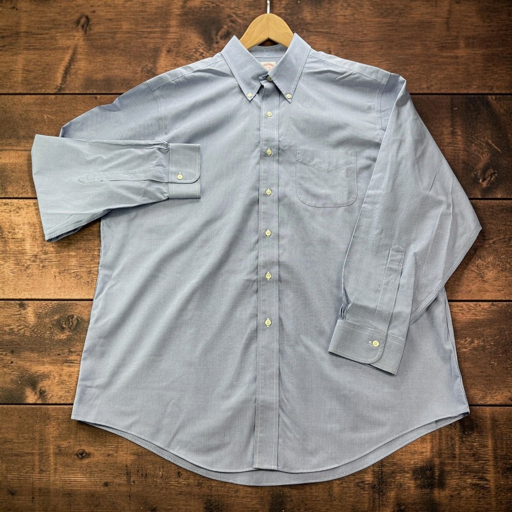 Brooks Brothers Non-Iron Supima Cotton Dress Shirt 17-35 Blue Micro-Houndstooth
